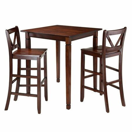 WINSOME 38.9 x 33.86 x 33.86 in. Kingsgate Dining Table with 2 Bar V-Back Chairs, Walnut, 3PK 94378